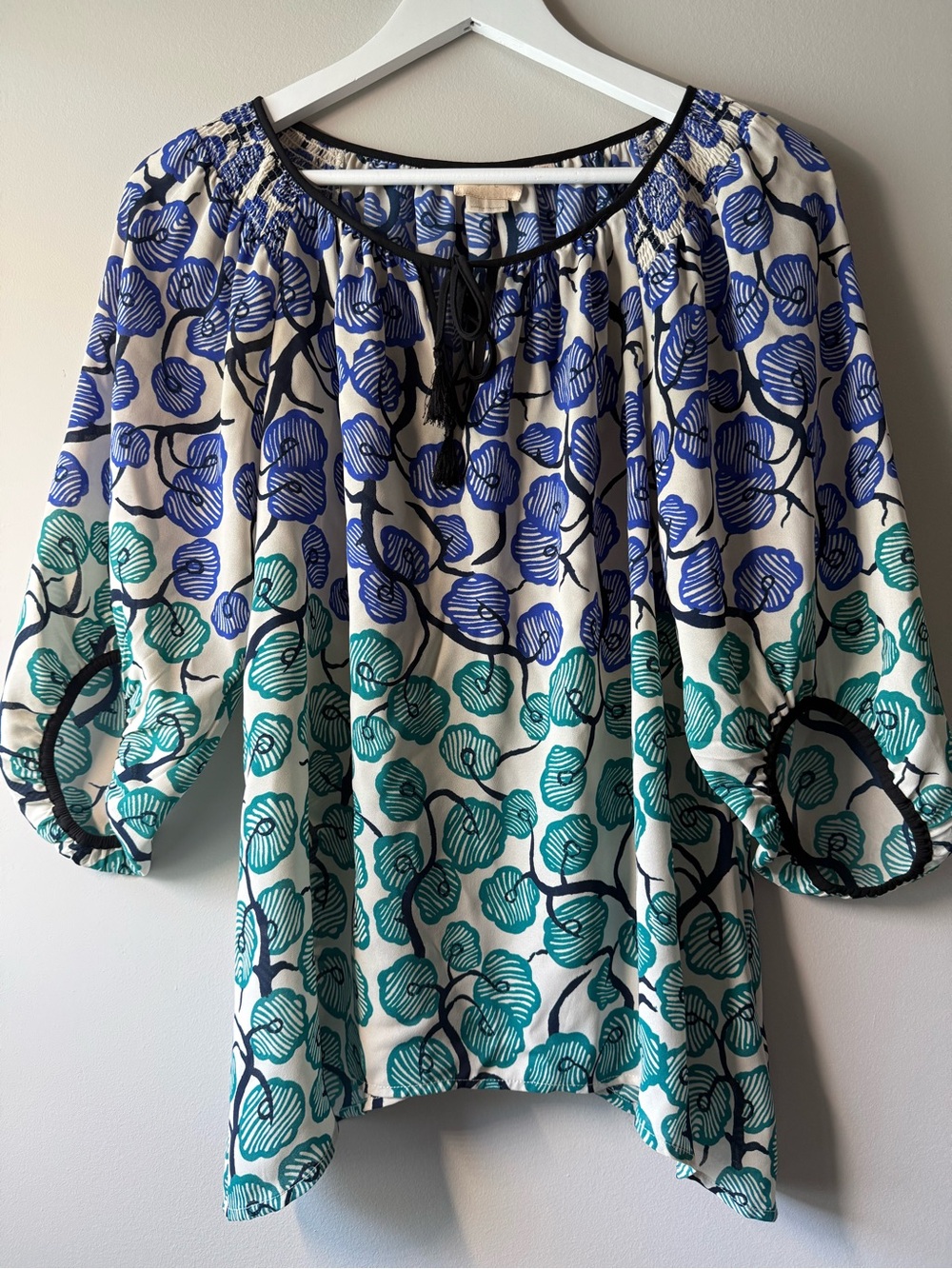 Anthropologie Vanessa Virginia Floral Tassel Tie Tunic Blouse Size 2